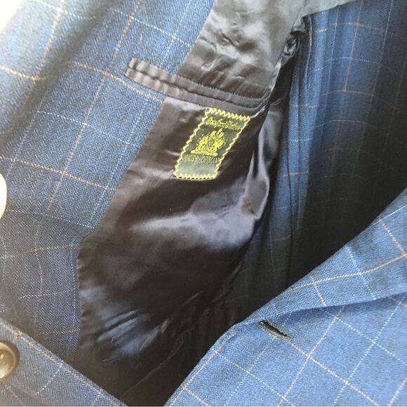 VINTAGE OXXFORD CLOTHES 100% WOOL BLAZER IN NAVY‎ BLUE WINDOWPANE PRINT - Picture 6 of 7